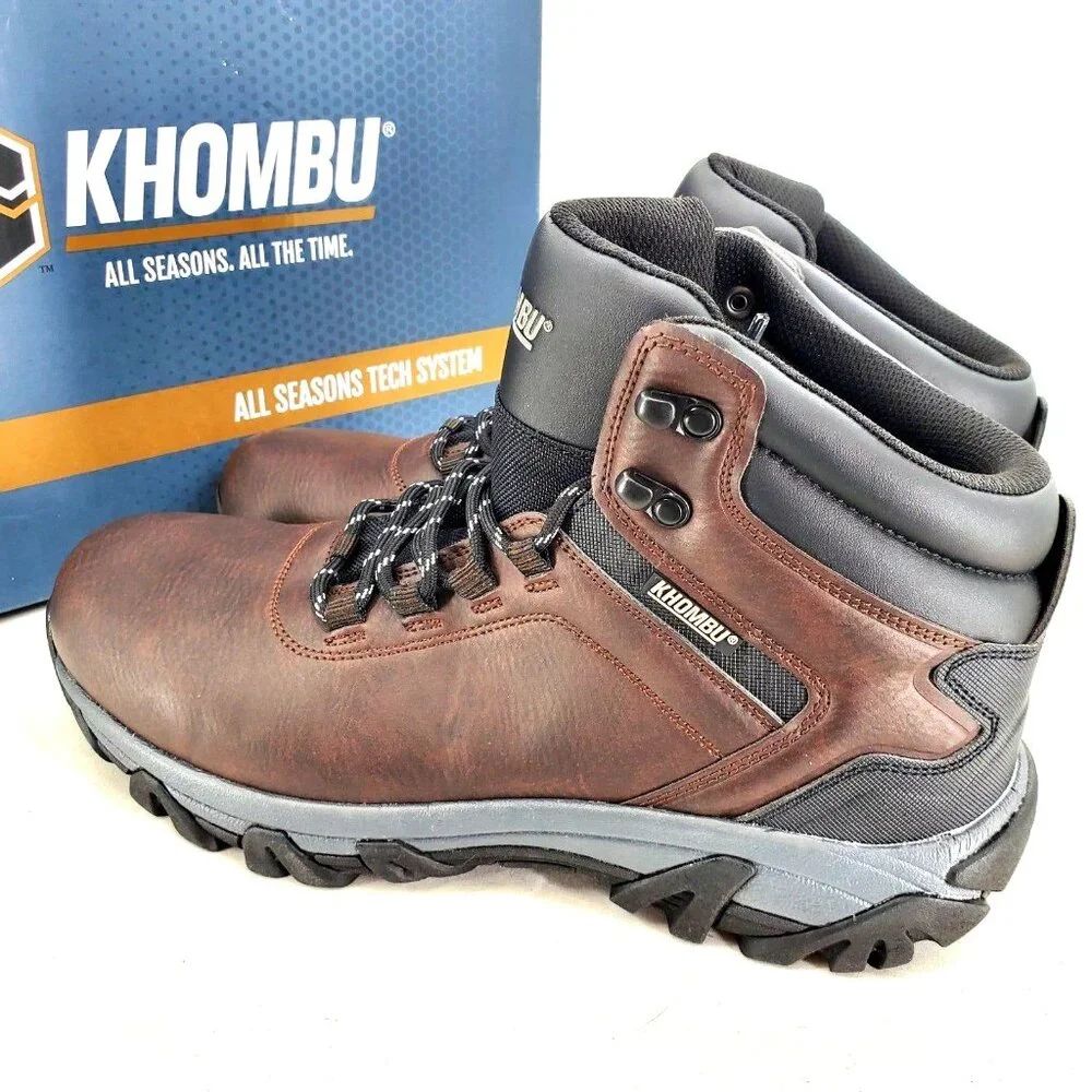 Khombu Boots Men's 8 Leather Outdoor Winter Rugged Lug Weatherproof Snow Shoes